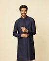 alt message - Manyavar Men Dark Blue Sequined Bandhgala Kurta Set image number 0